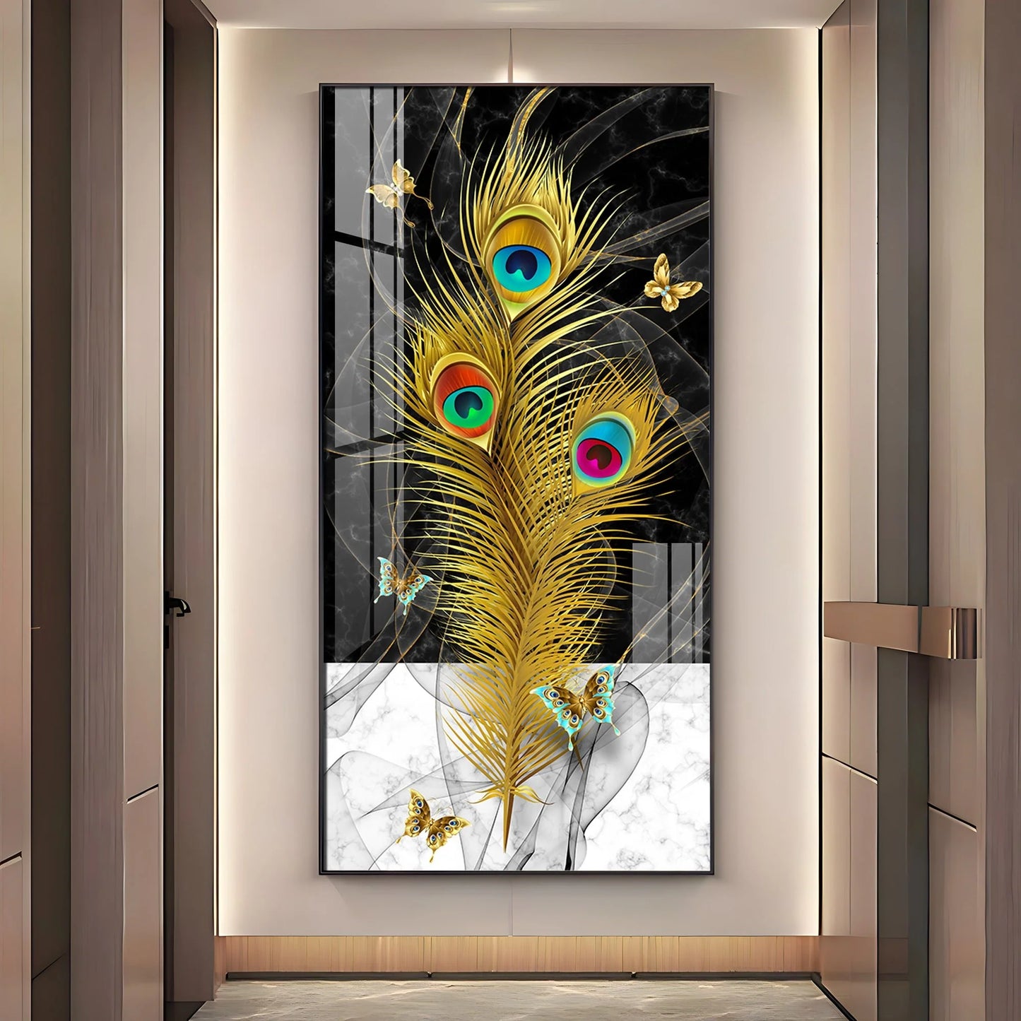 Krishna Mor Pankh Premium Acrylic Vertical Wall Art