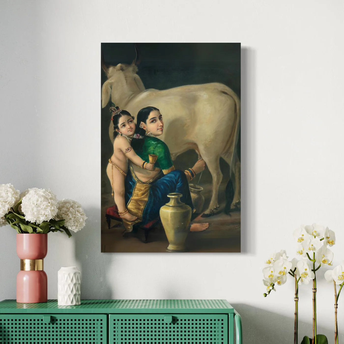 Yashoda And Krishna By Raja Ravi Varma Canvas Painting
