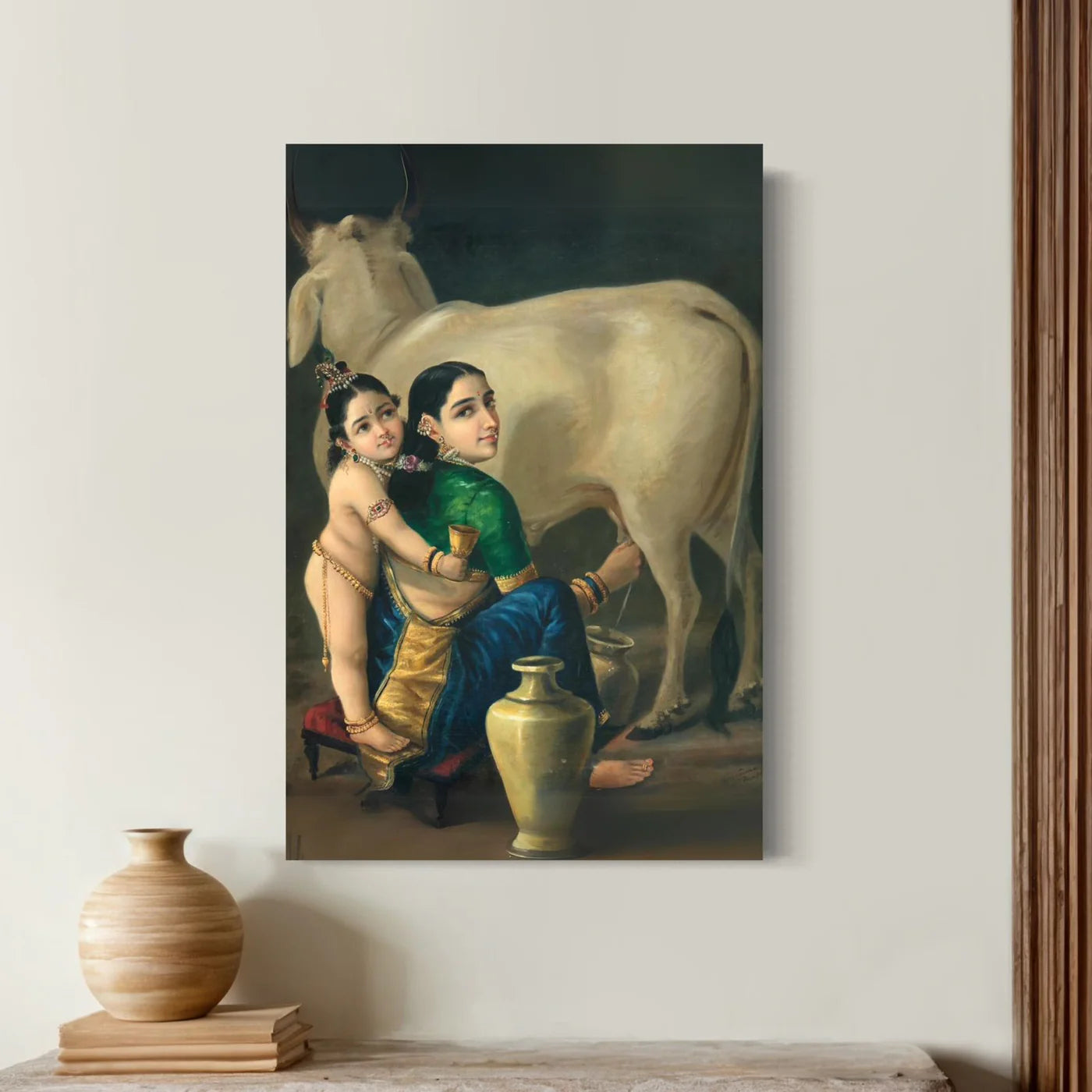 Yashoda And Krishna By Raja Ravi Varma Canvas Painting