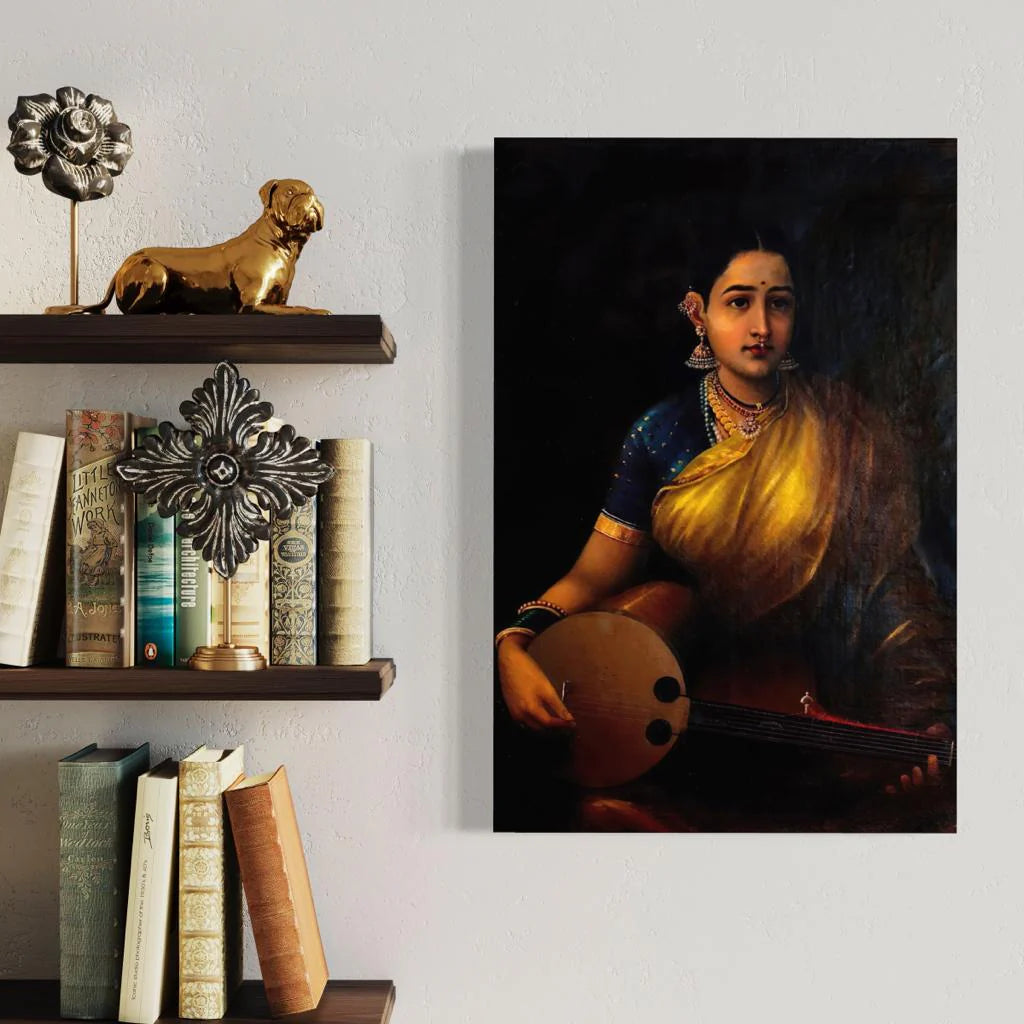 Lady Playing The Swarbat By Raja Ravi Varma Famous Canvas Painting