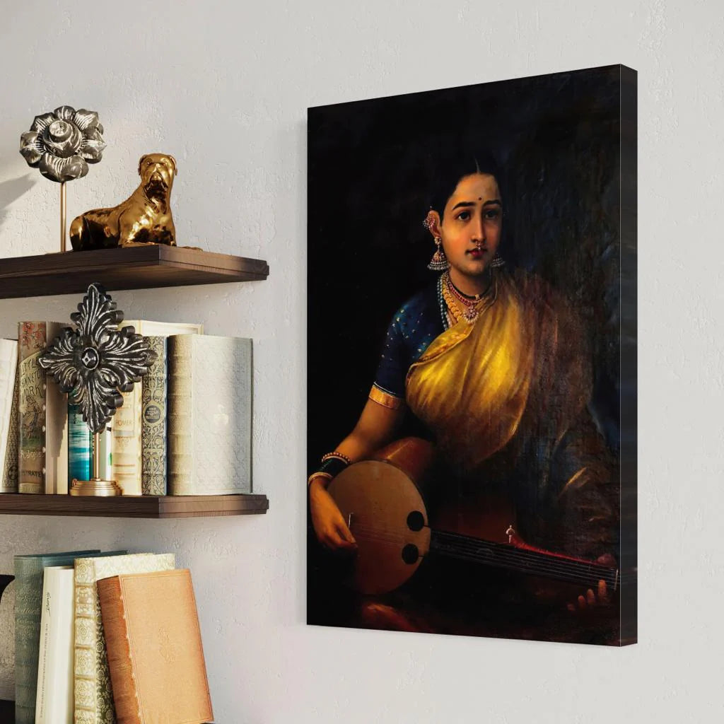 Lady Playing The Swarbat By Raja Ravi Varma Famous Canvas Painting