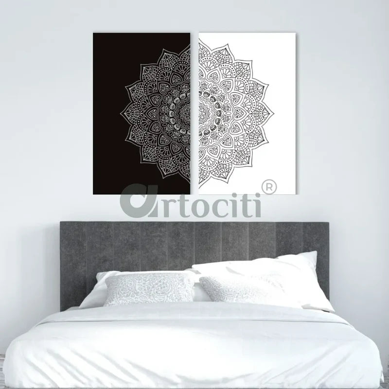 Large Size Mandala Wall Art Set of 2 Canvas Painting