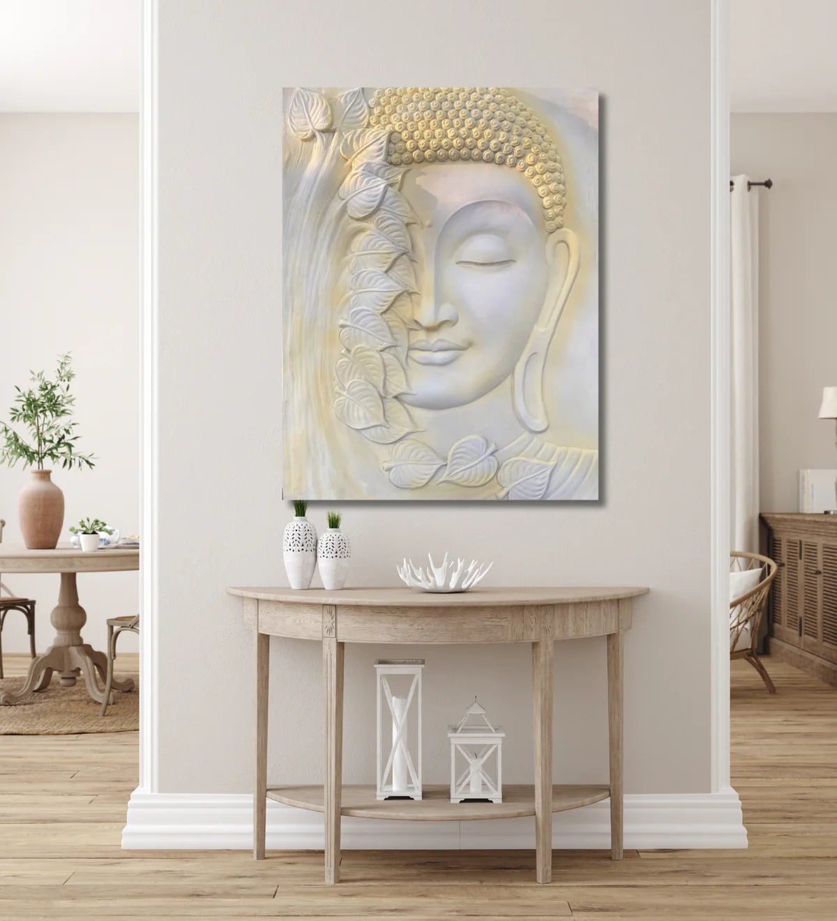 4x3 Feet Large Size 3D Buddha With Green Leaves Relief Mural Wall Art