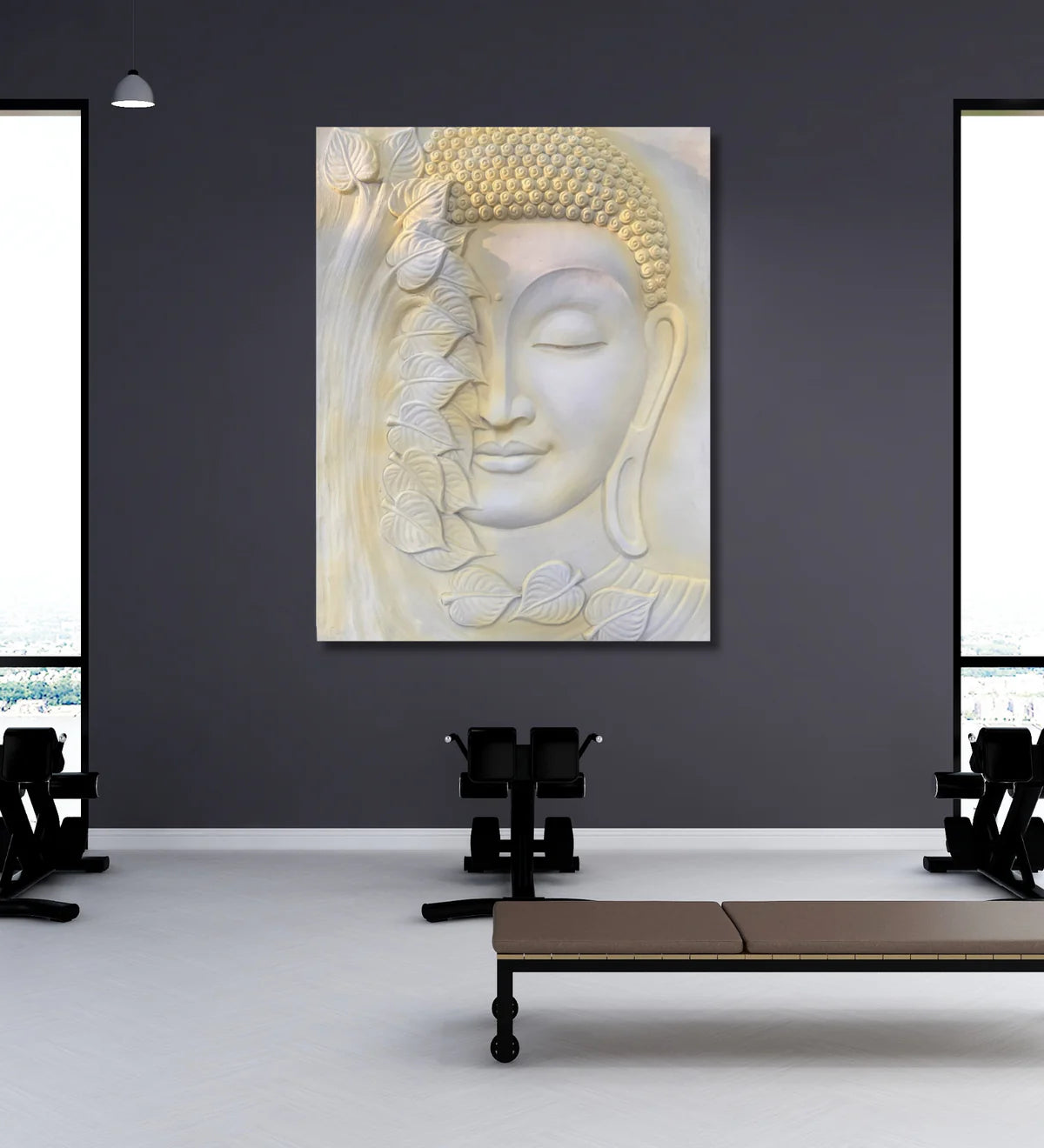4x3 Feet Large Size 3D Buddha With Green Leaves Relief Mural Wall Art