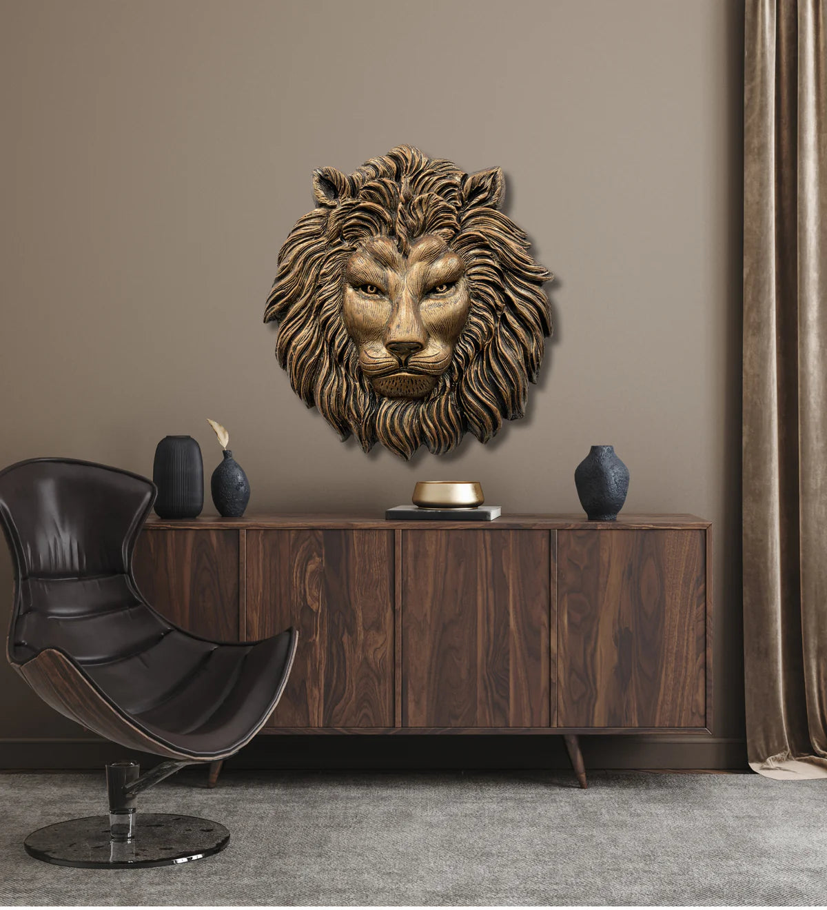 (22 Inches) Lion Face 3D Relief Mural Wall Art