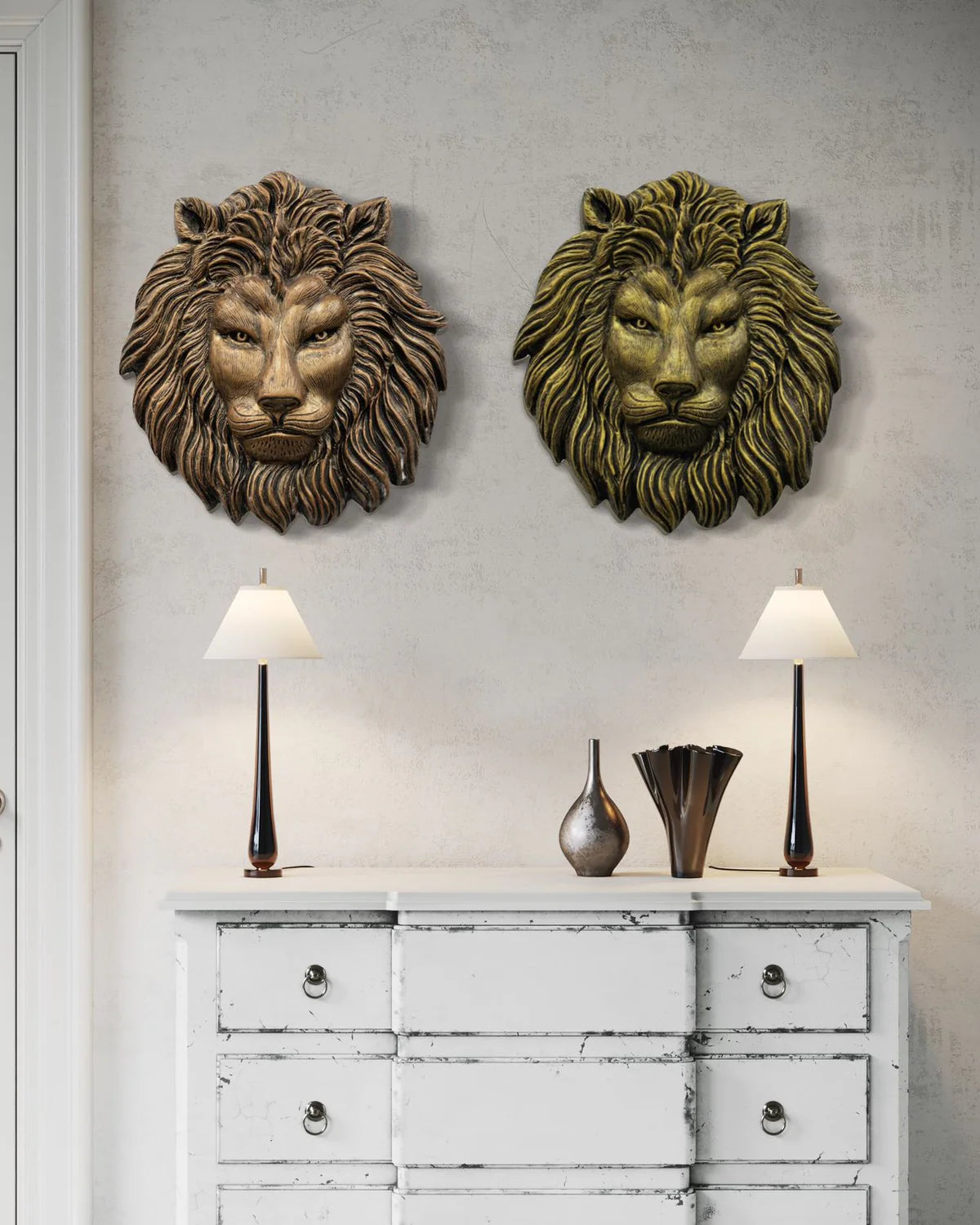 (22 Inches) Lion Face 3D Relief Mural Wall Art