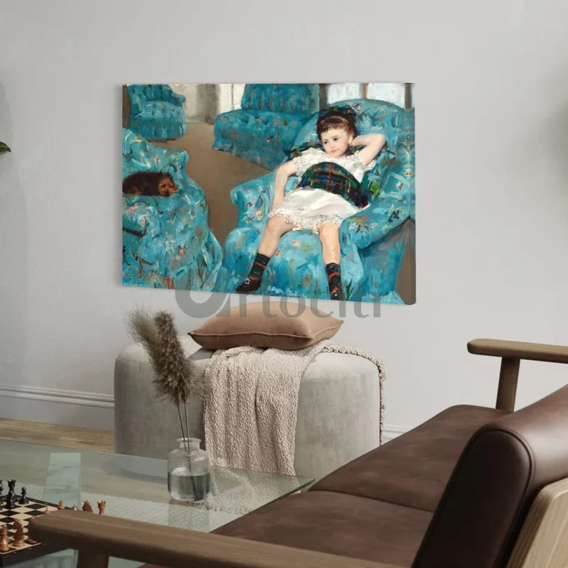 Little Girl in a Blue Armchair Canvas Print by Mary Cassatt World Famous Painting