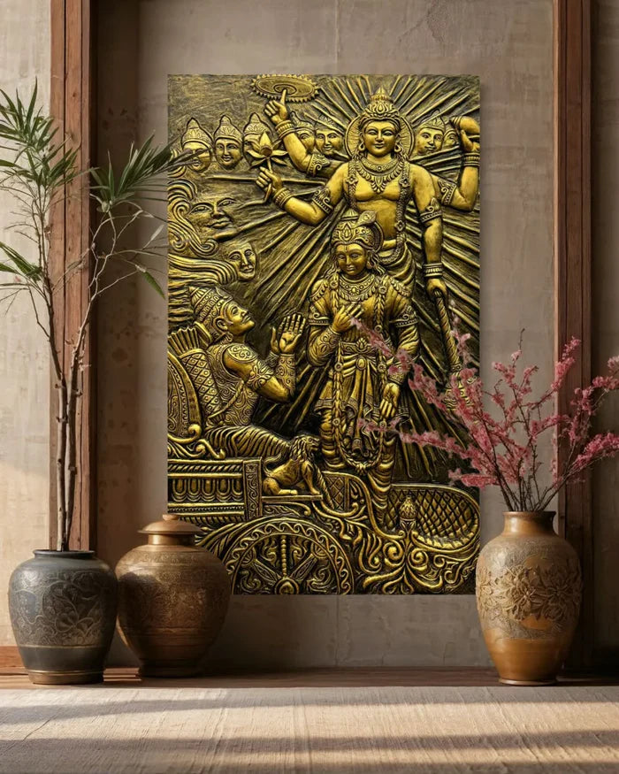 Lord Krishna's Gita Updesh to Arjun 3D Relief Mural Wall Art