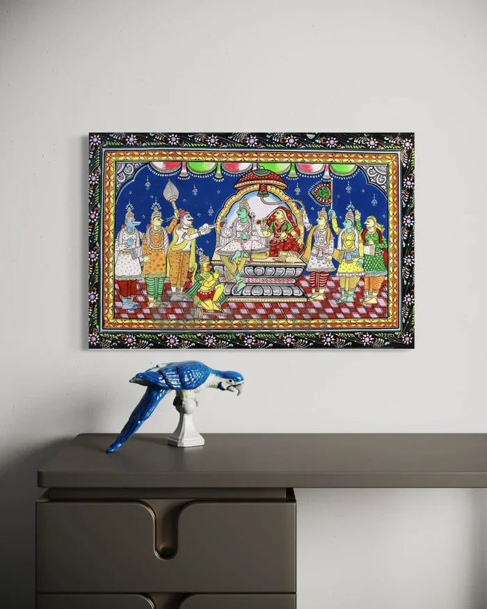 Lord Ram Darbar Pattachitra Monochrome Canvas Giclee Print