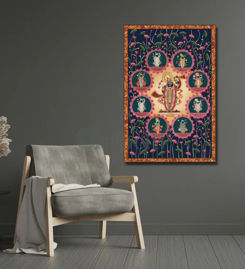 Lord Shreenath Ji Pichwai Canvas Giclee Print - Elegance in Every Hue