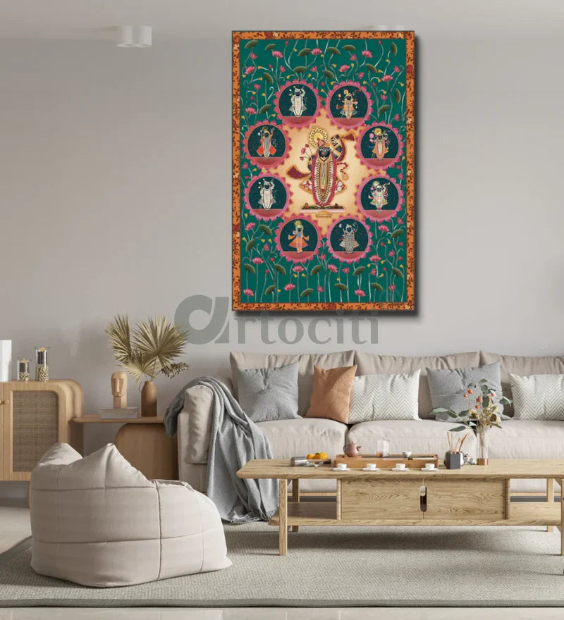 Lord Shreenath Ji Pichwai Canvas Giclee Print - Elegance in Every Hue
