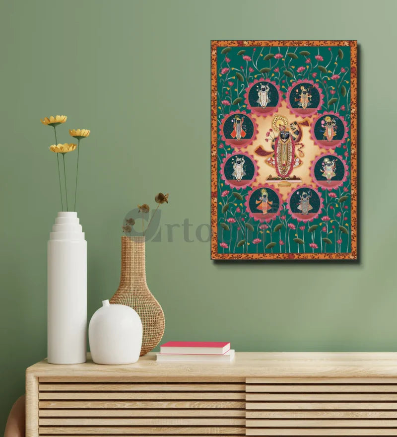 Lord Shreenath Ji Pichwai Canvas Giclee Print - Elegance in Every Hue
