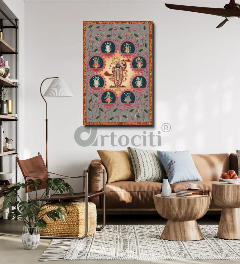 Lord Shreenath Ji Pichwai Canvas Giclee Print - Elegance in Every Hue