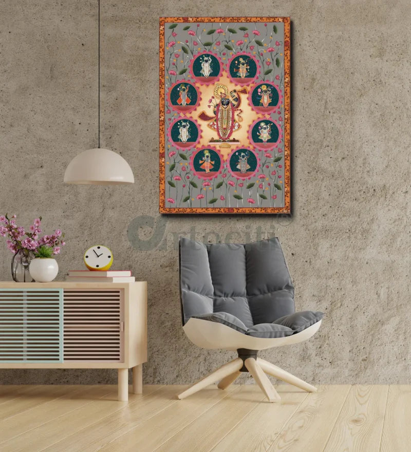 Lord Shreenath Ji Pichwai Canvas Giclee Print - Elegance in Every Hue