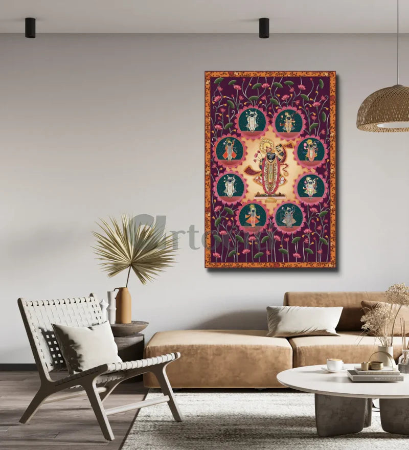 Lord Shreenath Ji Pichwai Canvas Giclee Print - Elegance in Every Hue