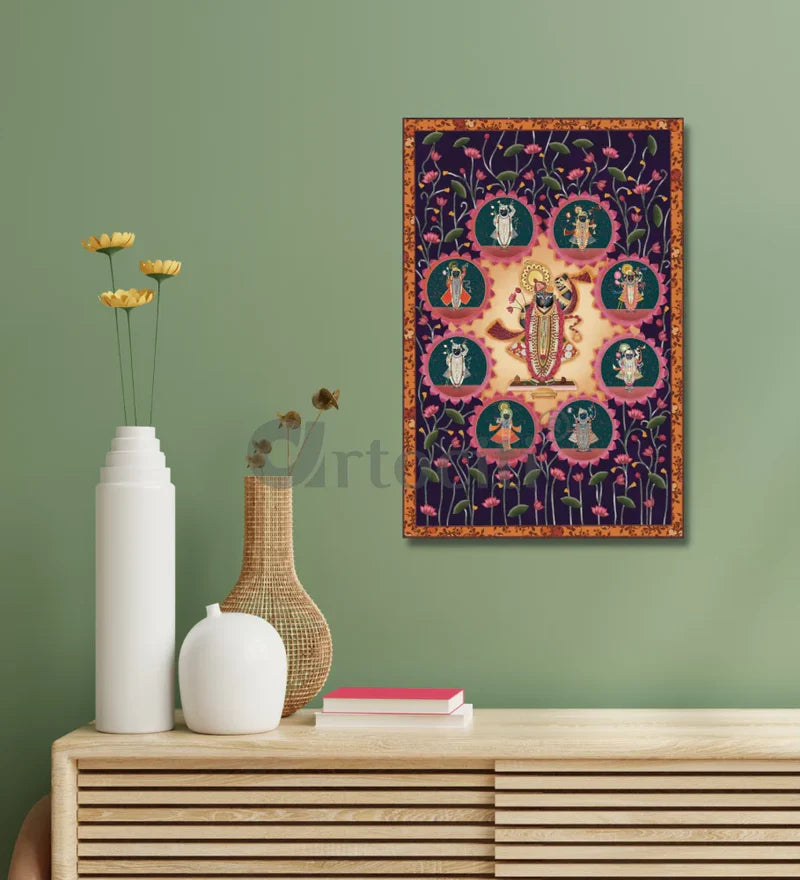 Lord Shreenath Ji Pichwai Canvas Giclee Print - Elegance in Every Hue
