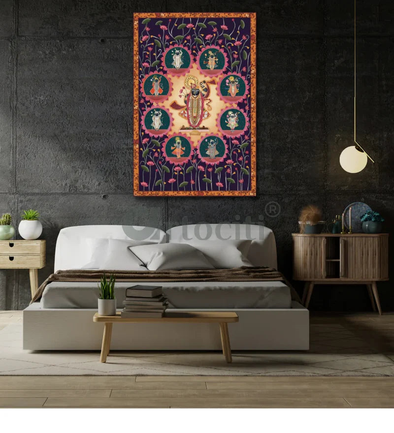 Lord Shreenath Ji Pichwai Canvas Giclee Print - Elegance in Every Hue