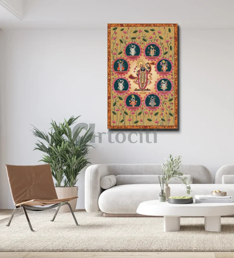 Lord Shreenath Ji Pichwai Canvas Giclee Print - Elegance in Every Hue