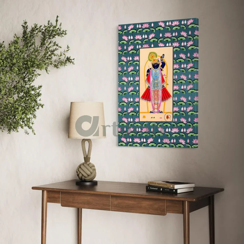 Lord Shreenath Ji Pichwai in Blue Canvas Giclee Print