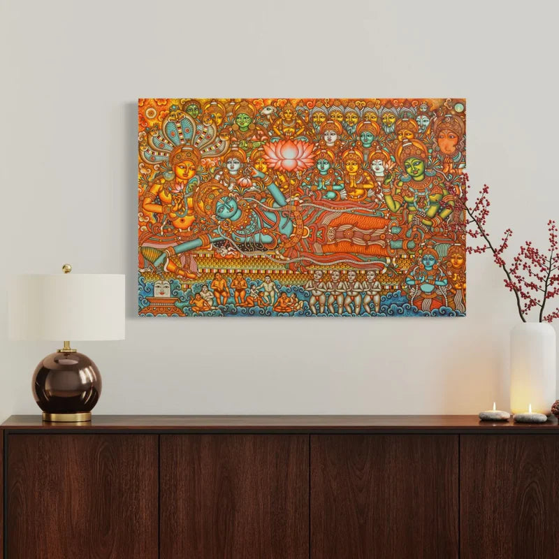 Lord Vishnu in Anantashayan Kerala Mural Canvas Print