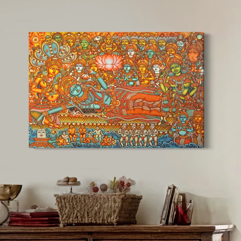 Lord Vishnu in Anantashayan Kerala Mural Canvas Print