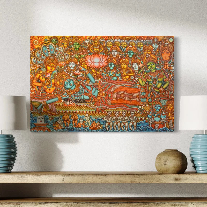 Lord Vishnu in Anantashayan Kerala Mural Canvas Print