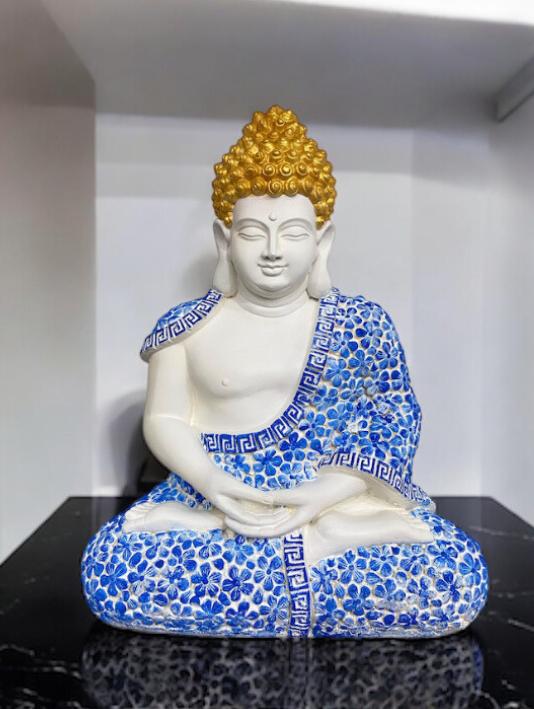 2x1.6 Feet Meditating Floral Design Buddha 3D Relief Sculpture Mural