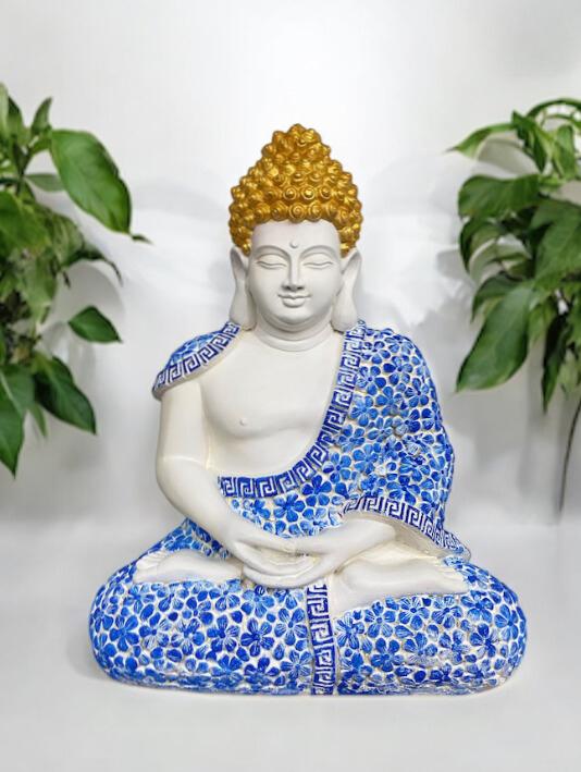 2x1.6 Feet Meditating Floral Design Buddha 3D Relief Sculpture Mural