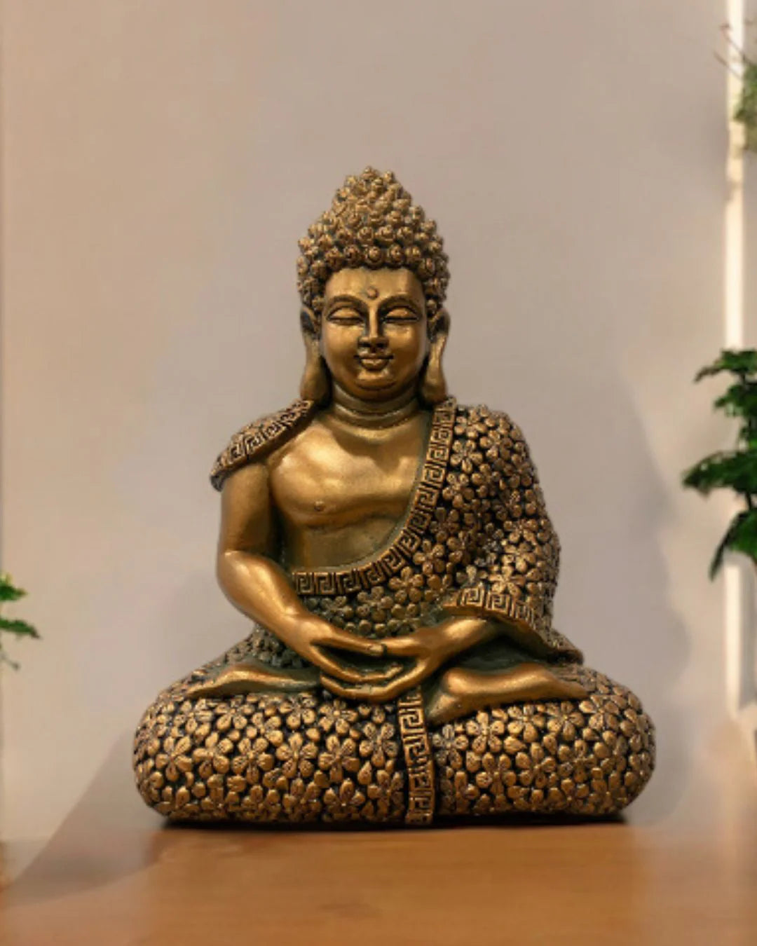 2x1.6 Feet Meditating Floral Design Buddha 3D Relief Sculpture Mural