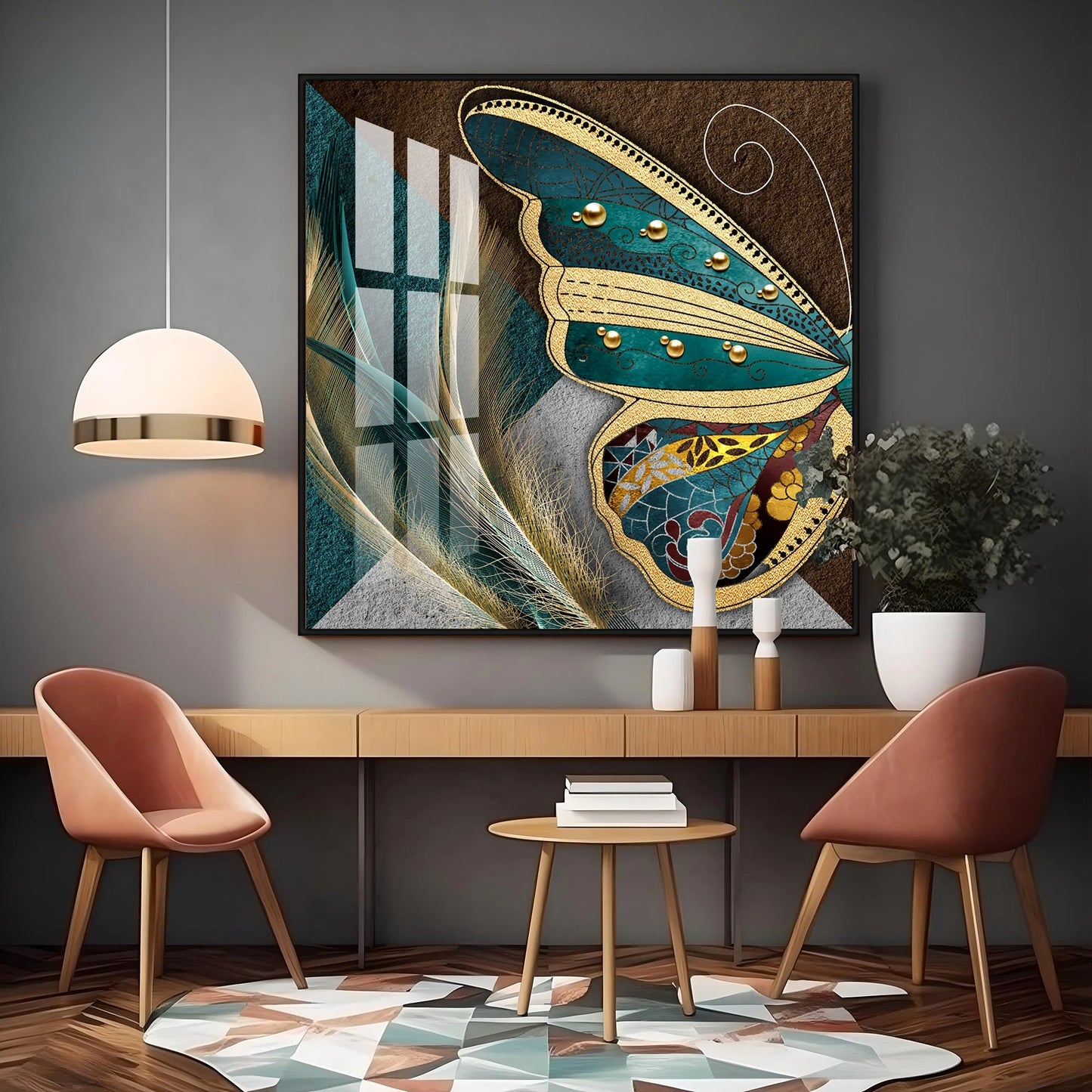 Mesmerizing Butterfly Wings Luxury Crystal Square Wall Art