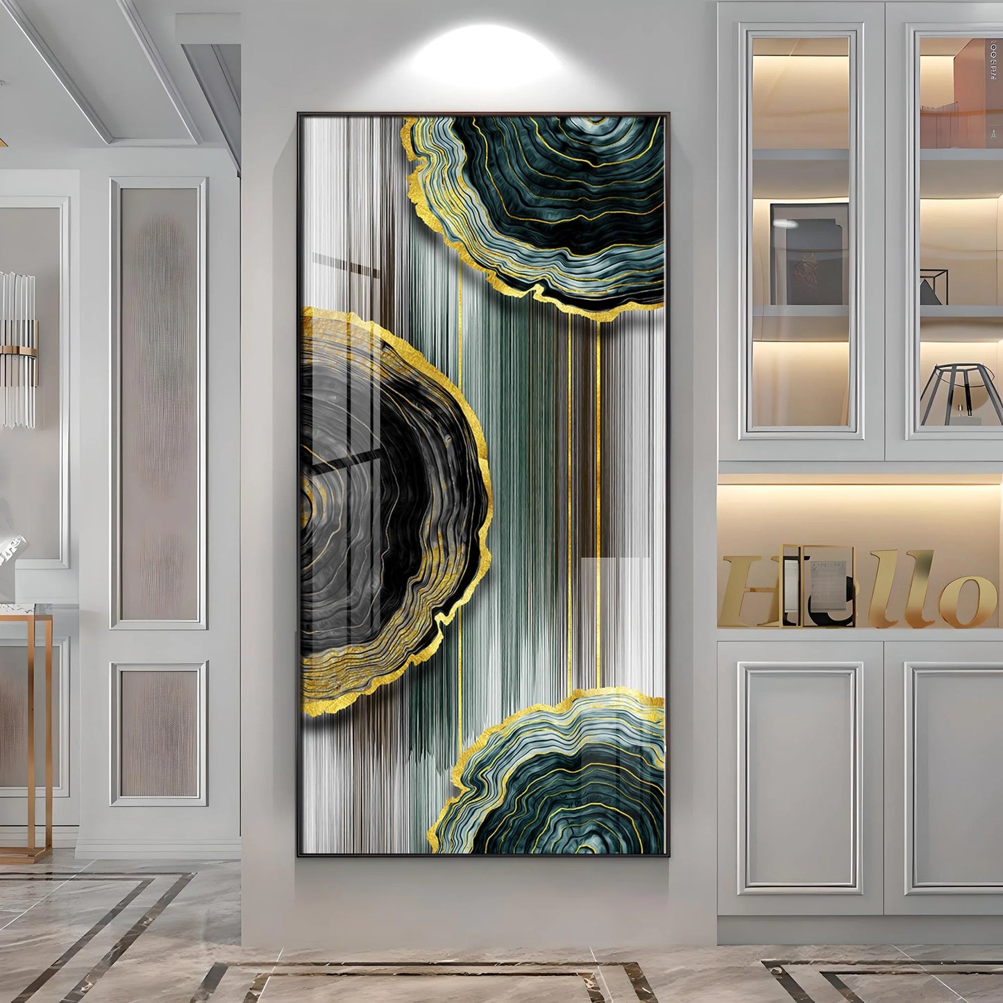 Modern Golden Annual Ring Luxury Crystal Vertical Wall Art