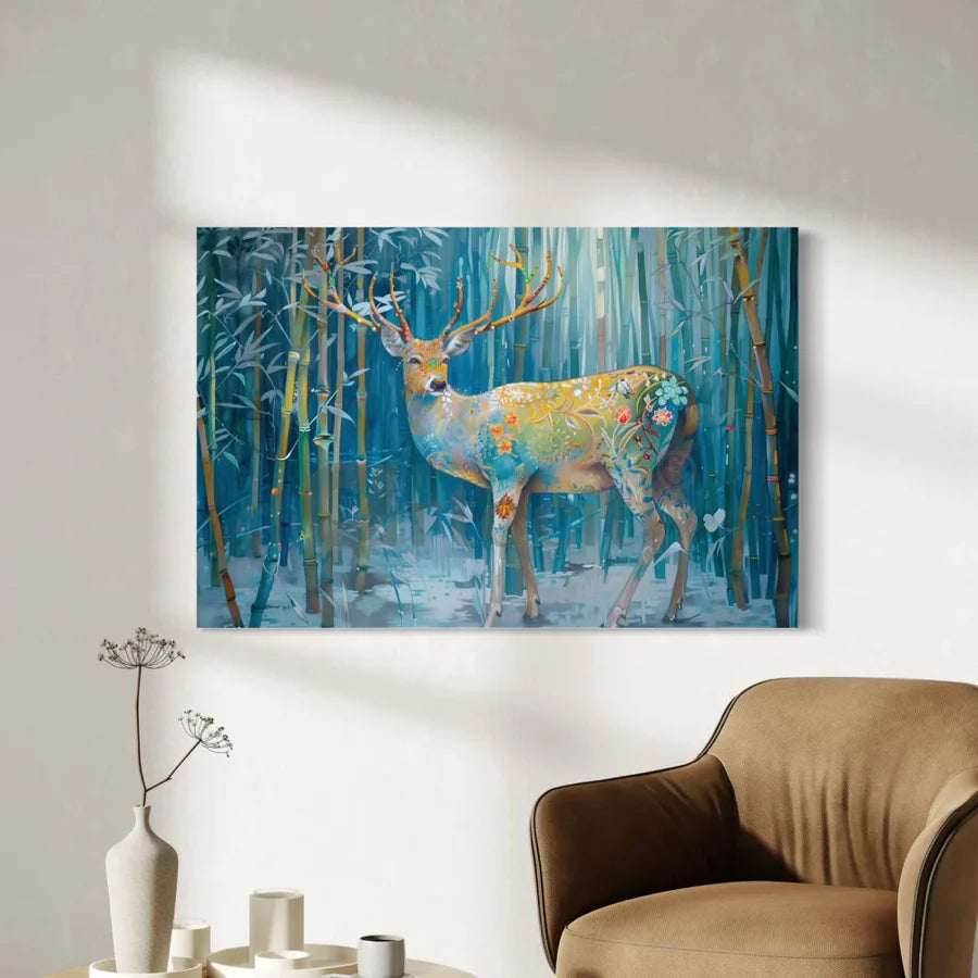 Multicolor Reindeer Abstract Canvas Giclee Print Modern Art Decor