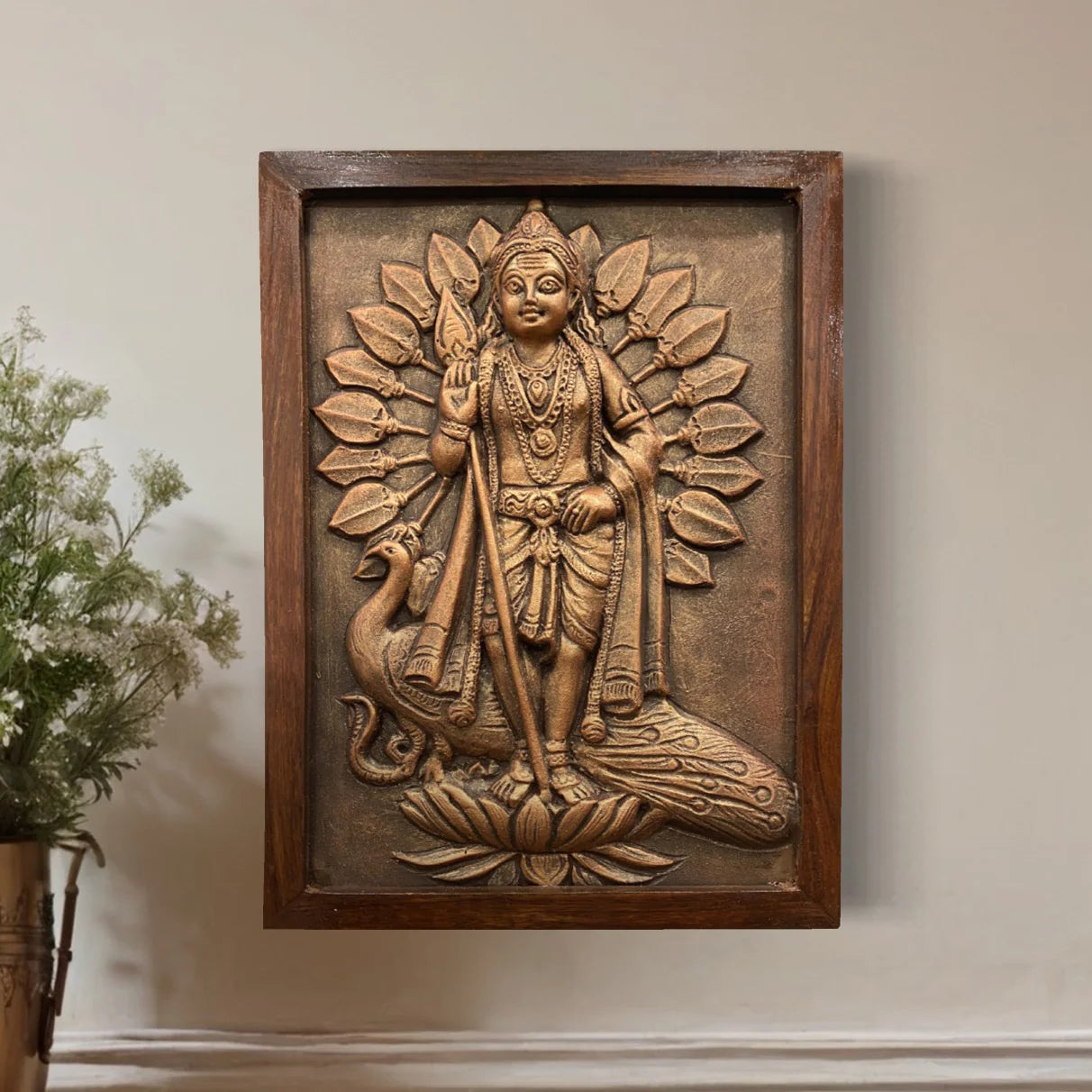 Lord Murugan (God Kartikeya) 3D WALL Hanging Relief Mural | Ready To Hang