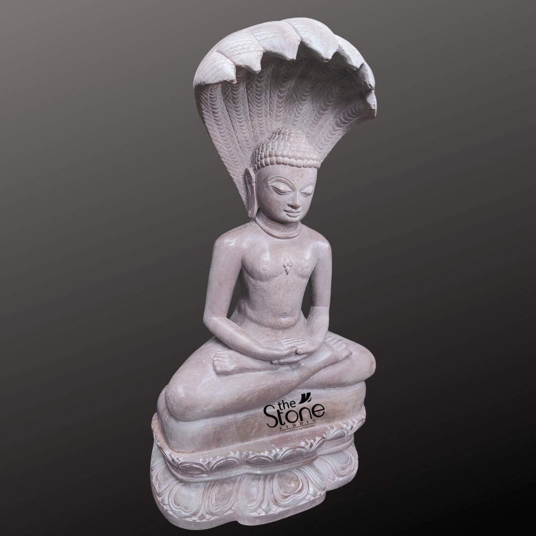 Naga Buddha Statue in Pink Stone 15″