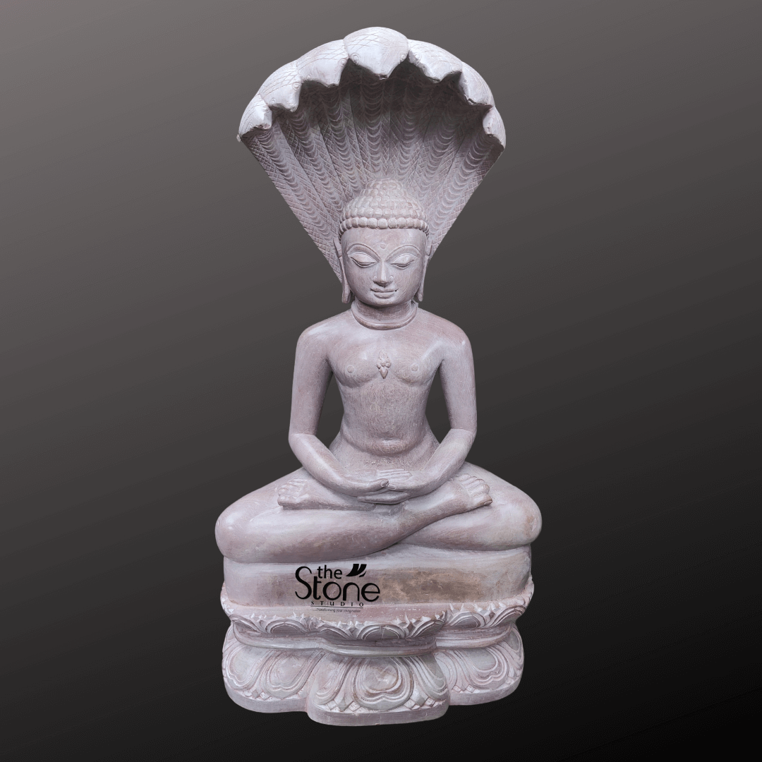 Naga Buddha Statue in Pink Stone 15″