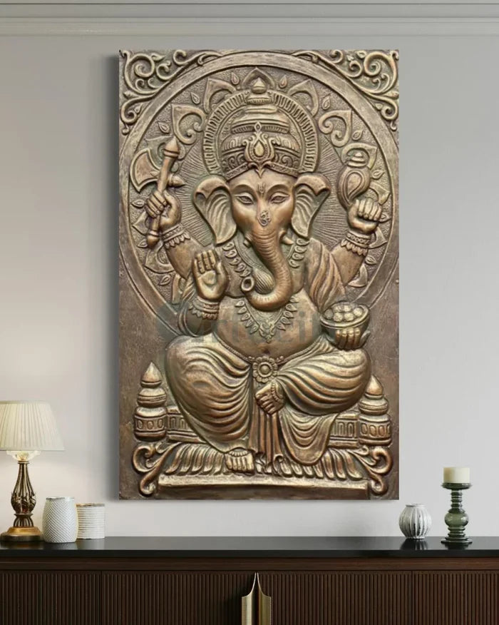 3x2 Feet Sitting Ganesha Relief Mural Wall Art