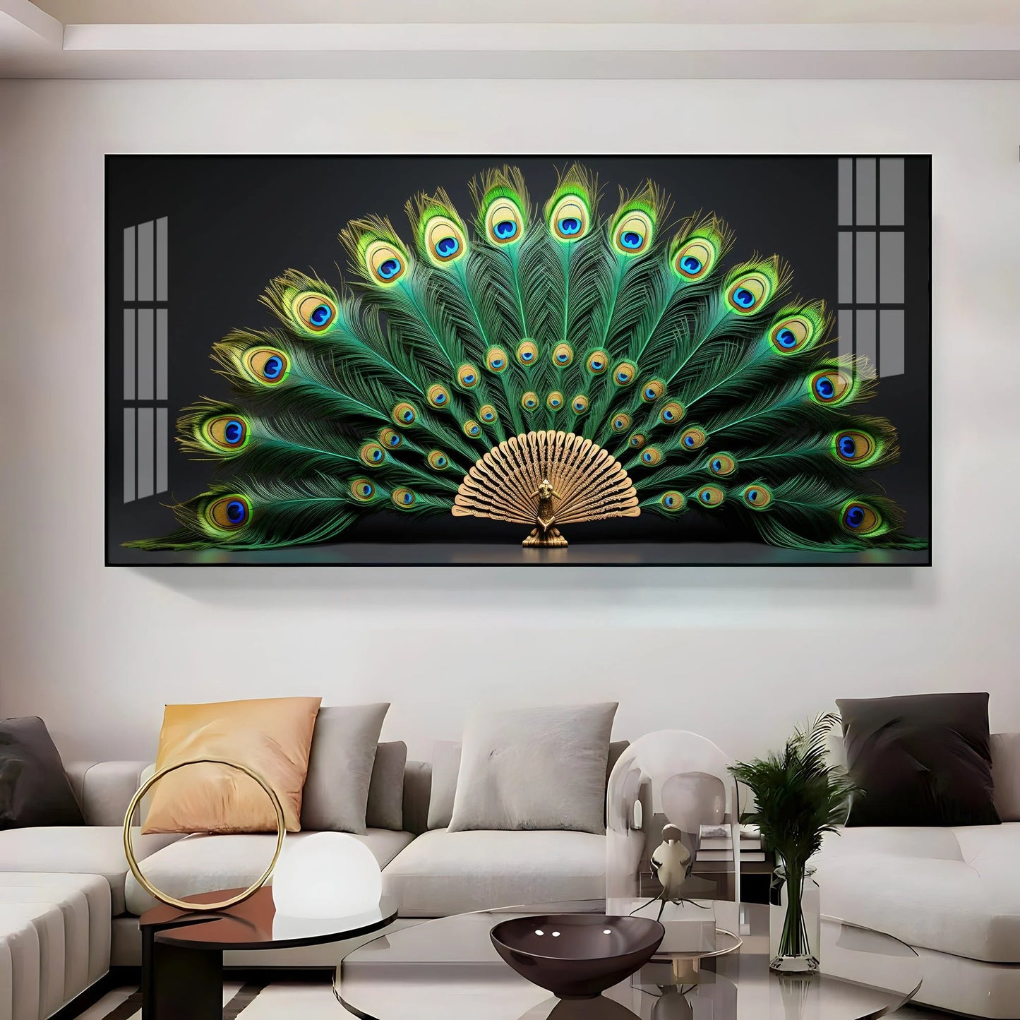 Noir Peacock Premium Acrylic Horizontal Wall Art
