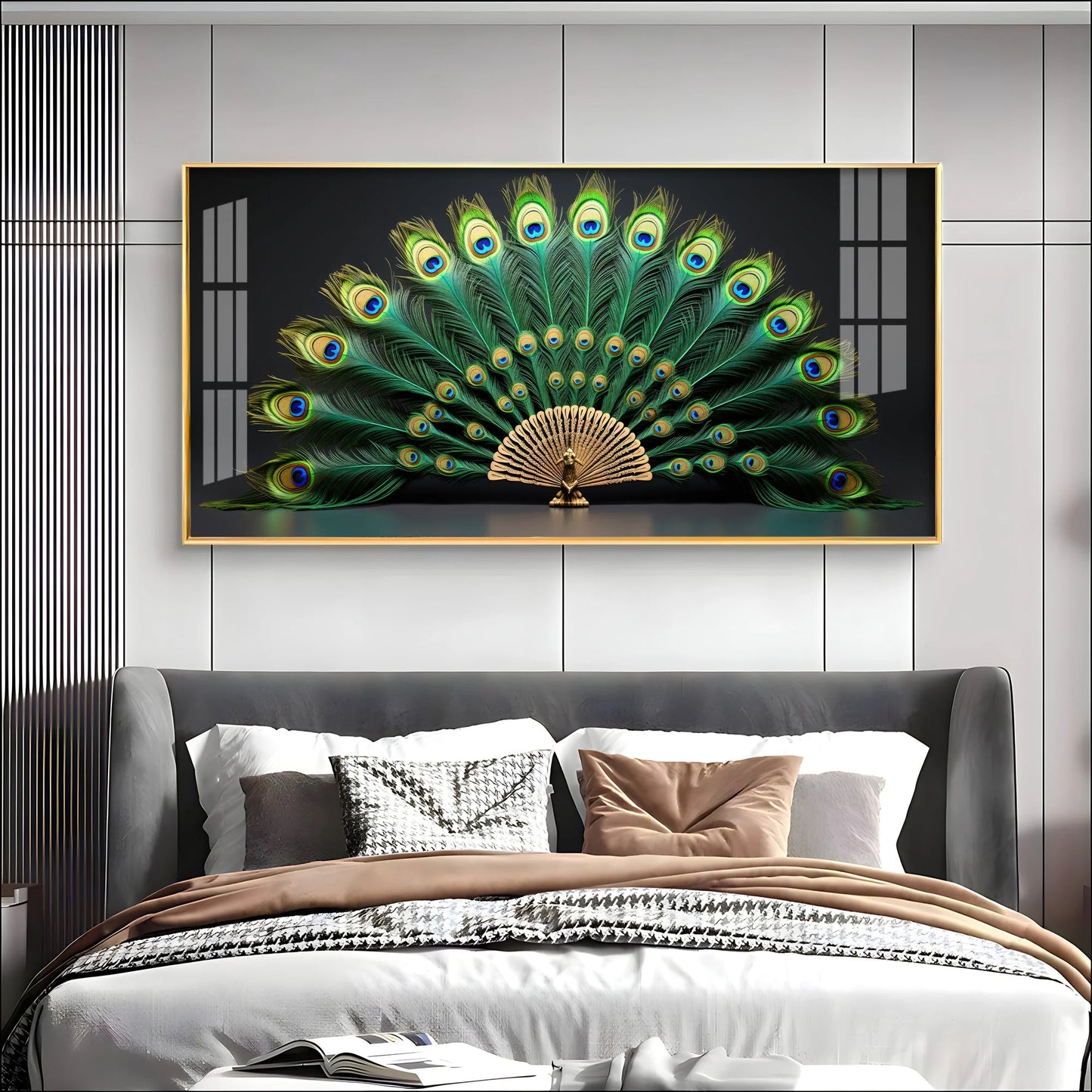 Noir Peacock Premium Acrylic Horizontal Wall Art