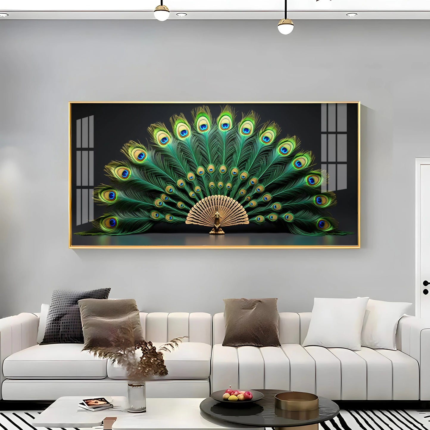 Noir Peacock Premium Acrylic Horizontal Wall Art