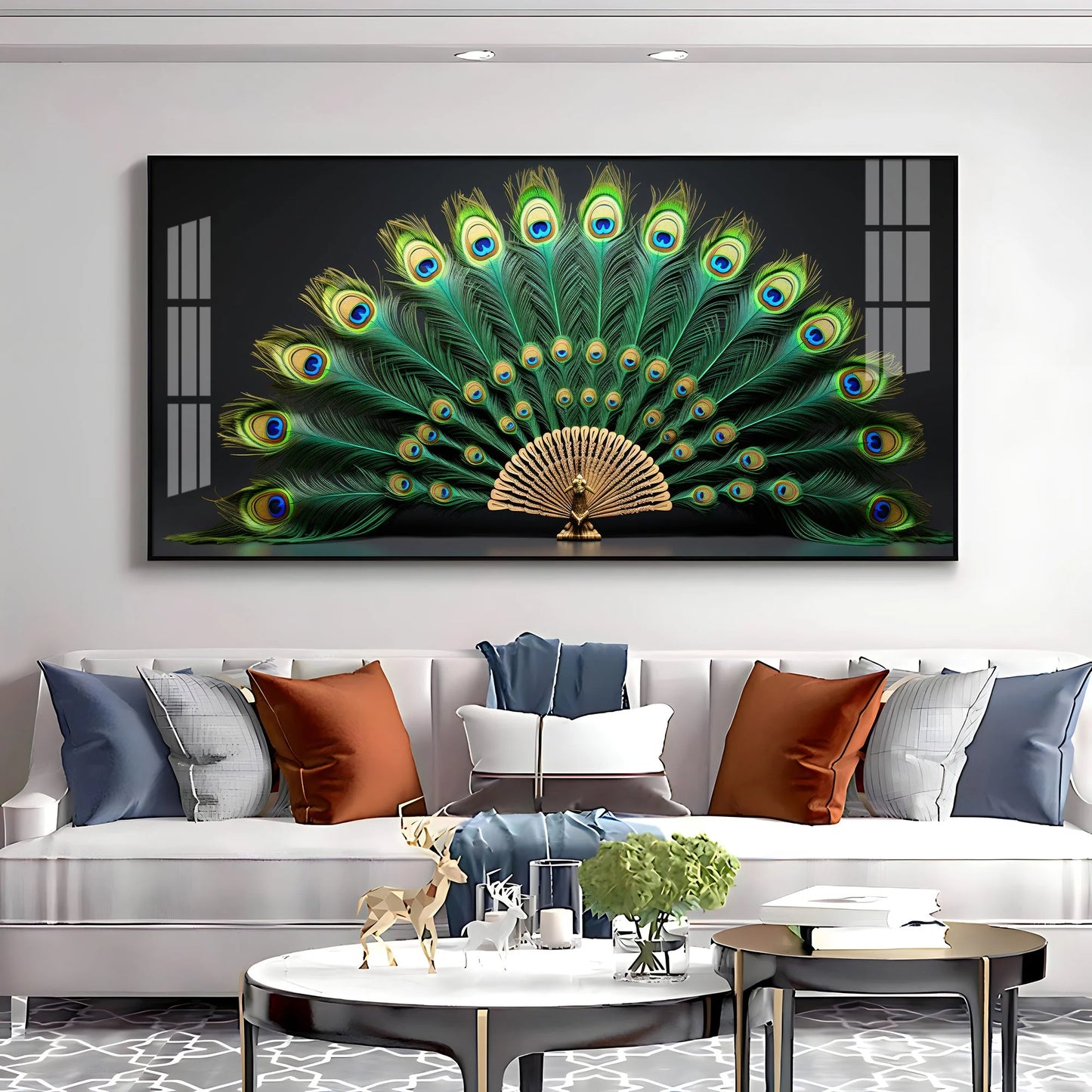 Noir Peacock Premium Acrylic Horizontal Wall Art