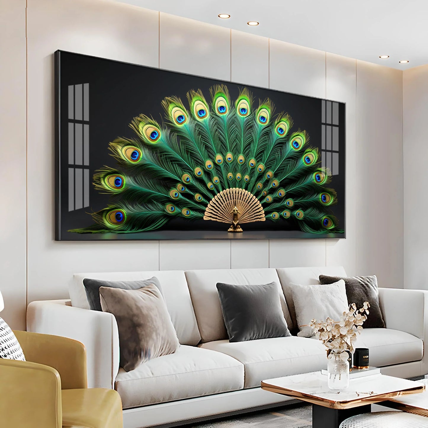 Noir Peacock Premium Acrylic Horizontal Wall Art