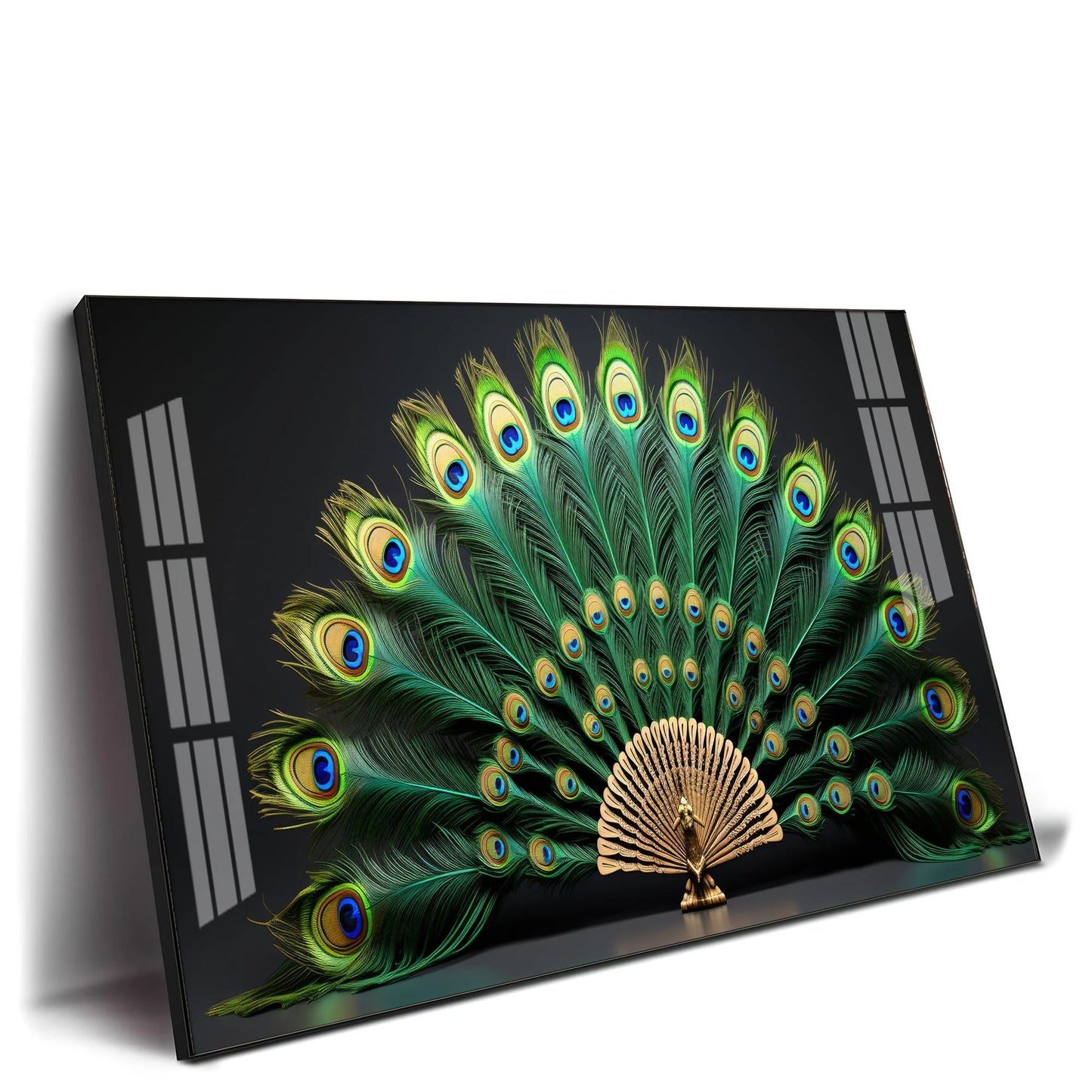 Noir Peacock Premium Acrylic Horizontal Wall Art