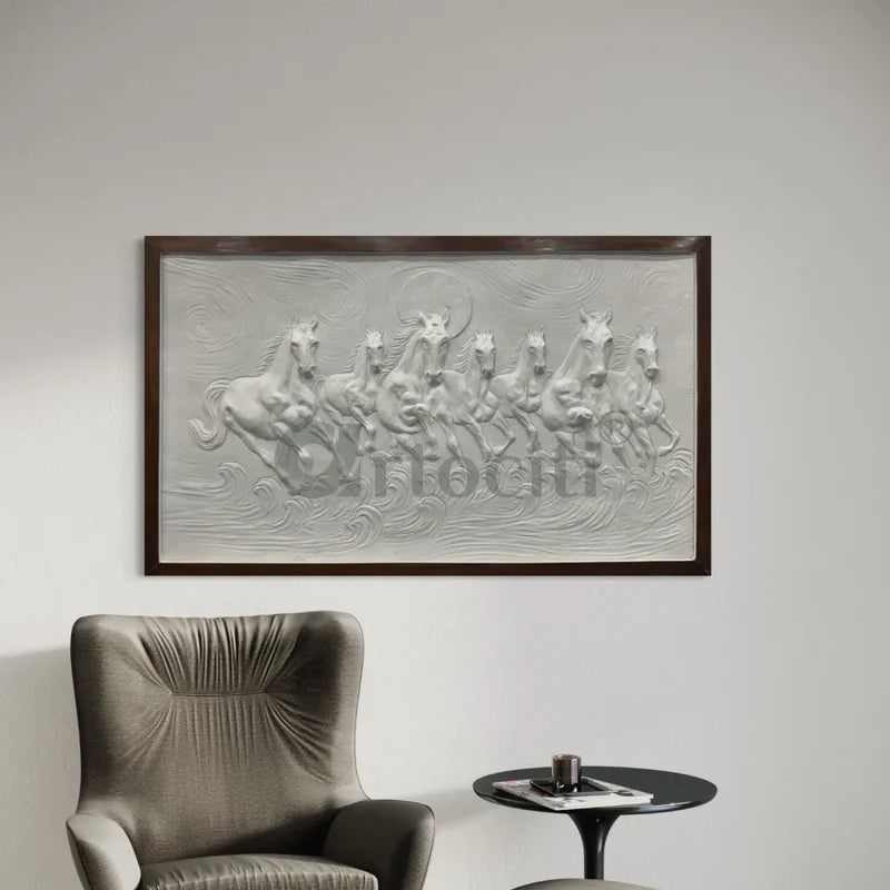 Left moving 5X3 feet 7 Horse 3D Relief Mural Wall Art