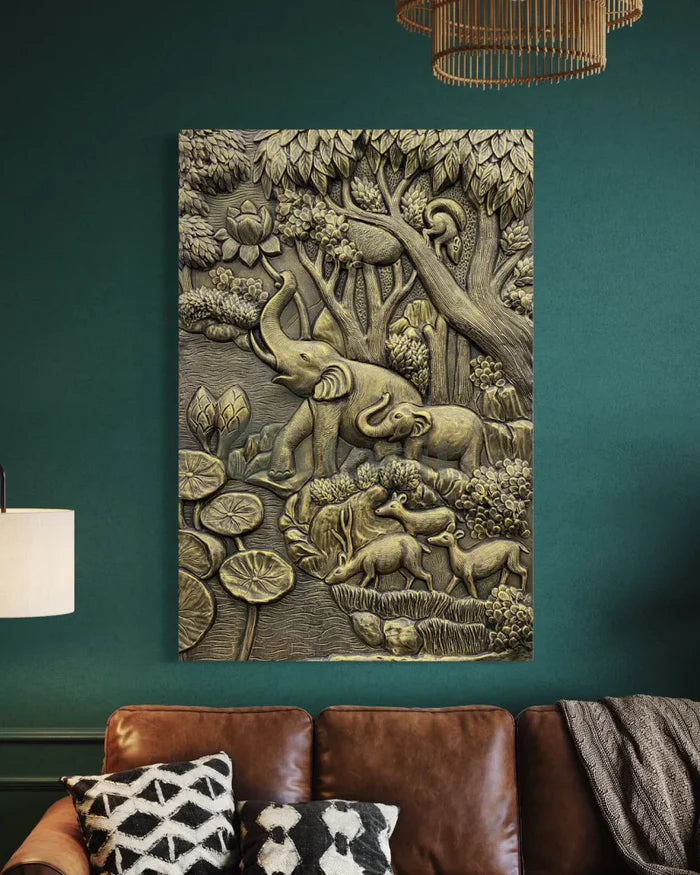 Nature inspired 3D Relief Mural Set - Elephant, Deer, Trees