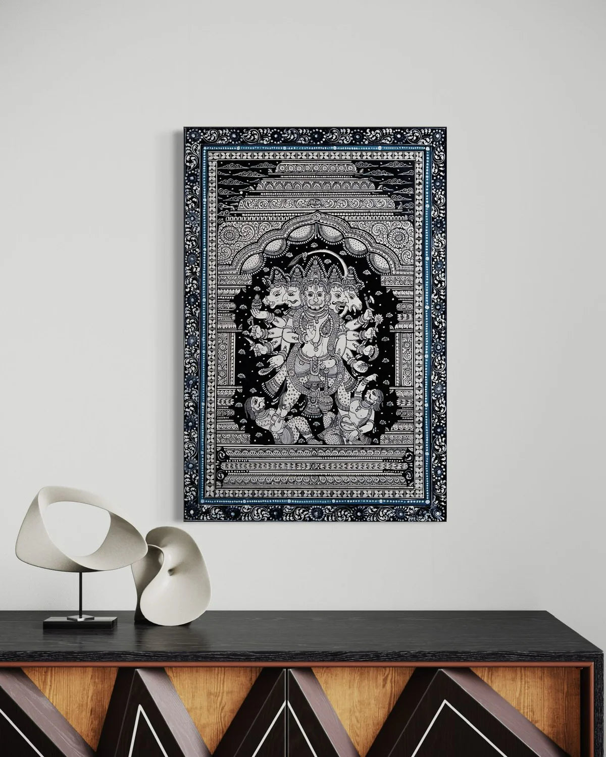 Black And White Panchmukhi Hanuman Pattachitra Painting Monochrome Canvas Giclee Print