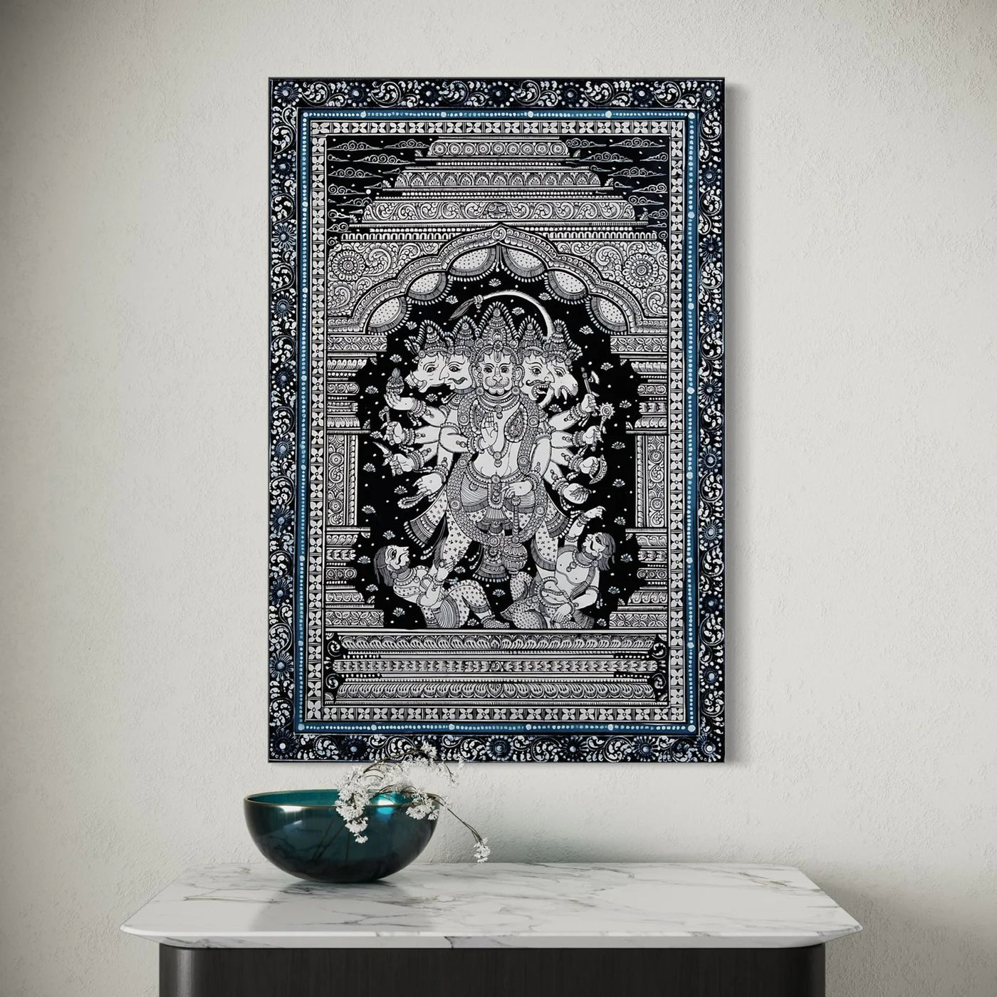 Black And White Panchmukhi Hanuman Pattachitra Painting Monochrome Canvas Giclee Print
