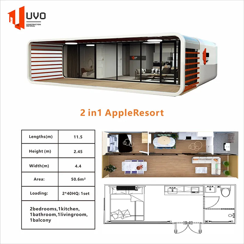 2 in 1 Apple Cabin Capsule House for Tourism Desert Snow mountain