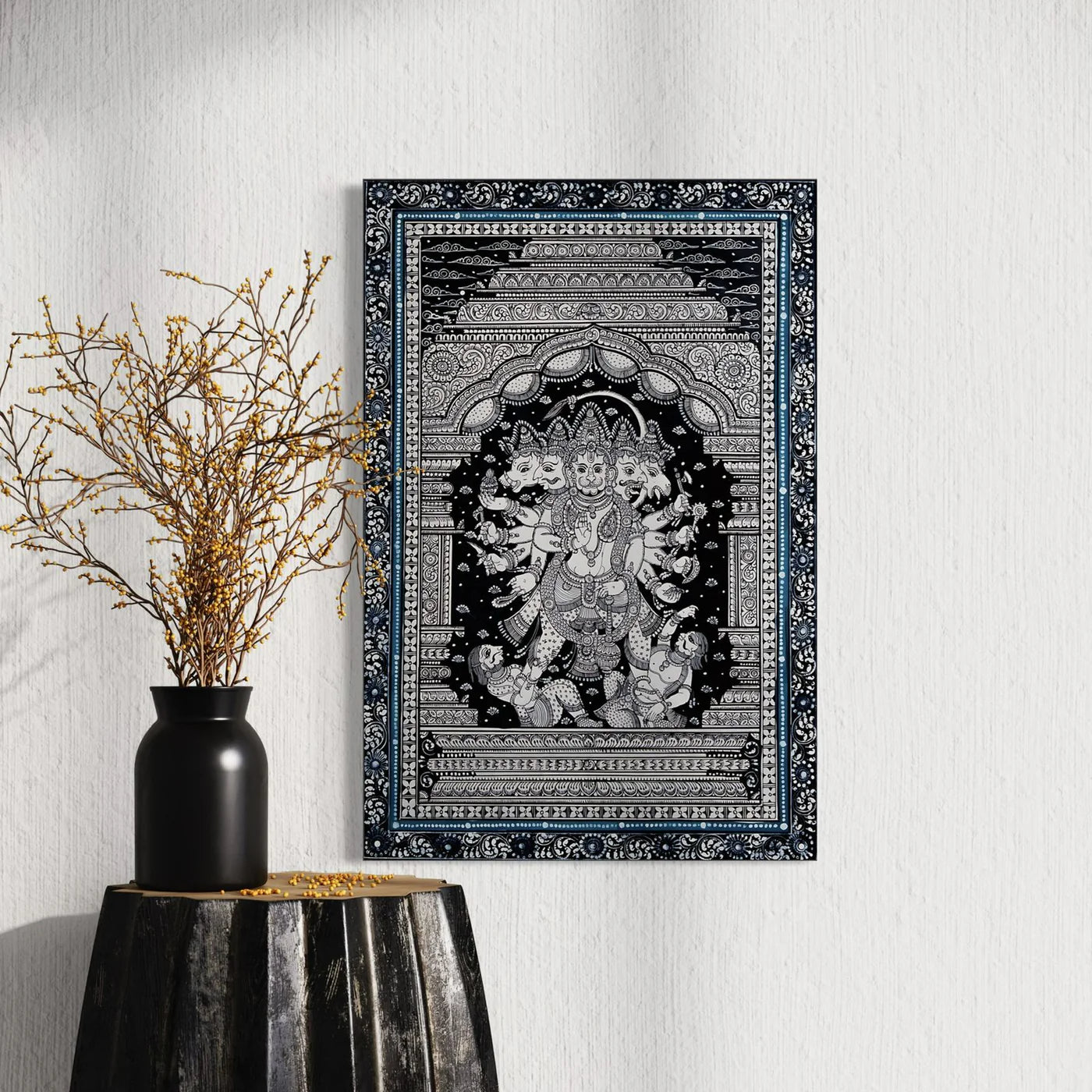 Black And White Panchmukhi Hanuman Pattachitra Painting Monochrome Canvas Giclee Print