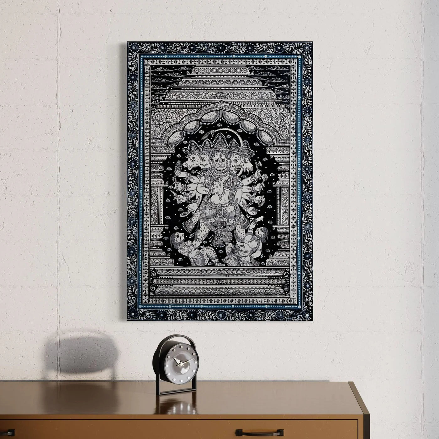 Black And White Panchmukhi Hanuman Pattachitra Painting Monochrome Canvas Giclee Print