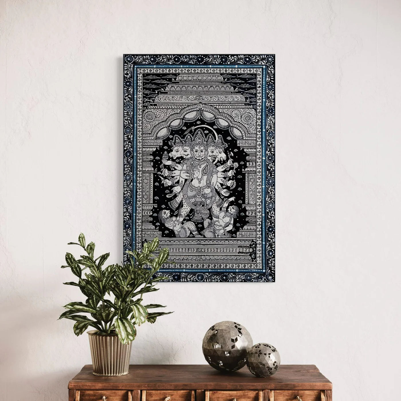 Black And White Panchmukhi Hanuman Pattachitra Painting Monochrome Canvas Giclee Print